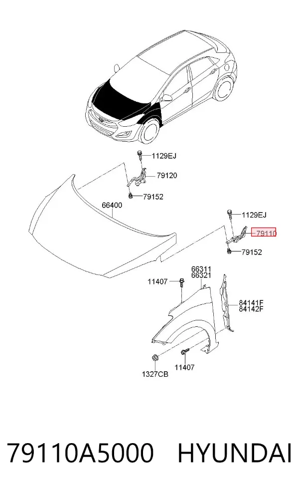 Gozno da capota esquerdo 79110A5000 Hyundai/Kia