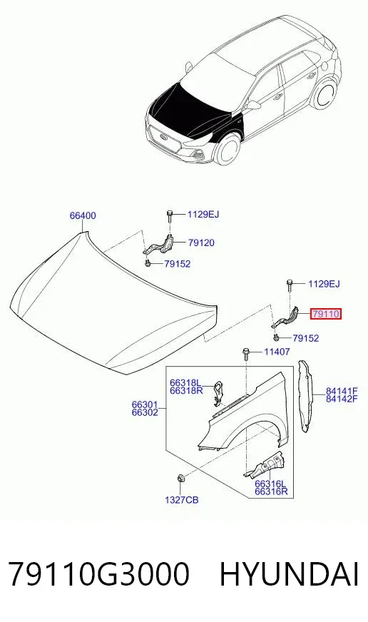 Gozno da capota esquerdo 79110G3000 Hyundai/Kia