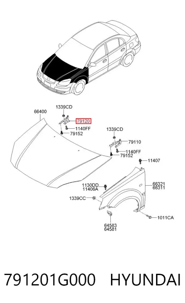 Gozno da capota direito 791201G000 Hyundai/Kia