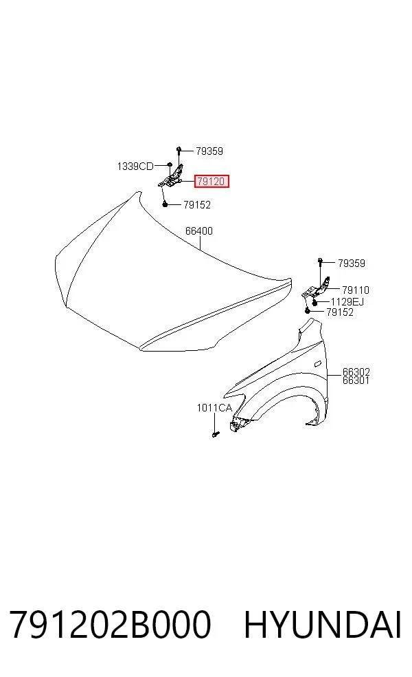 Gozno da capota direito 791202B000 Hyundai/Kia