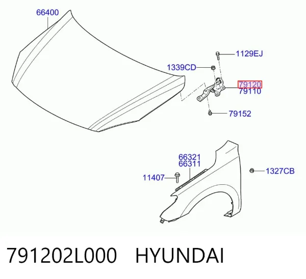 Gozno da capota direito 791202L000 Hyundai/Kia