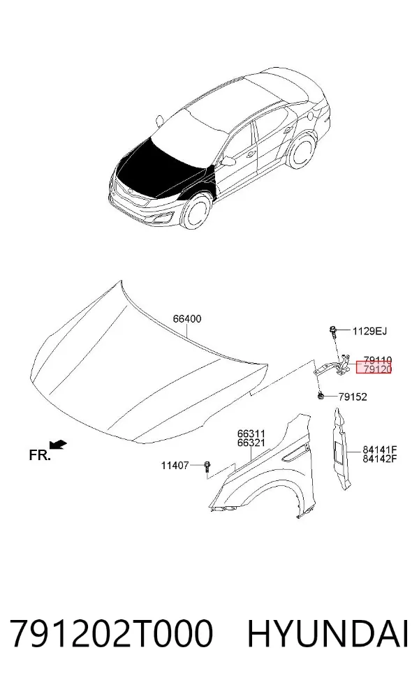 Gozno da capota direito 791202T000 Hyundai/Kia