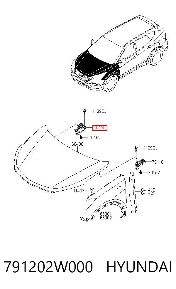 Gozno da capota direito 791202W000 Hyundai/Kia