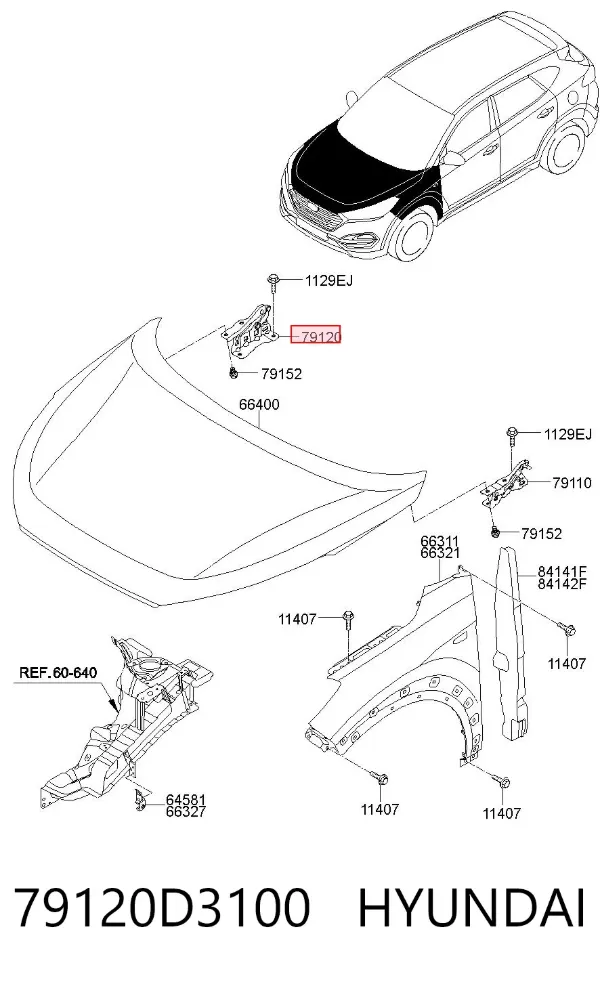 Gozno da capota direito 79120D3100 Hyundai/Kia