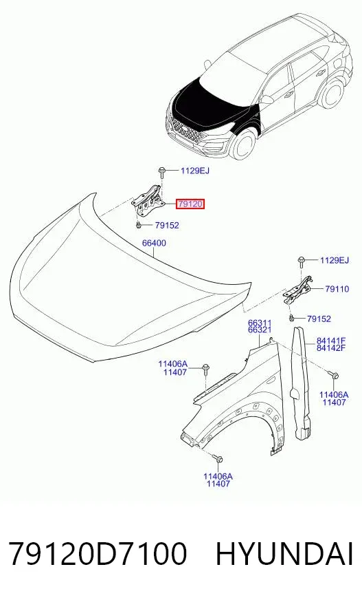 Gozno da capota direito 79120D7100 Hyundai/Kia