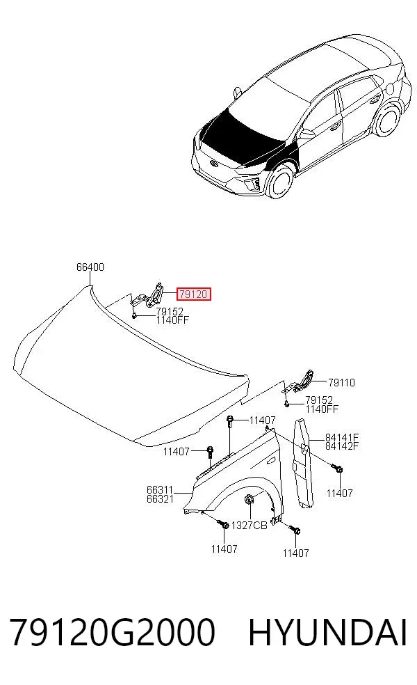 Gozno da capota direito 79120G2000 Hyundai/Kia