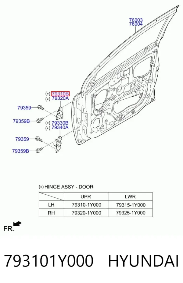 Gozno da porta dianteira esquerda 793101Y000 Hyundai/Kia