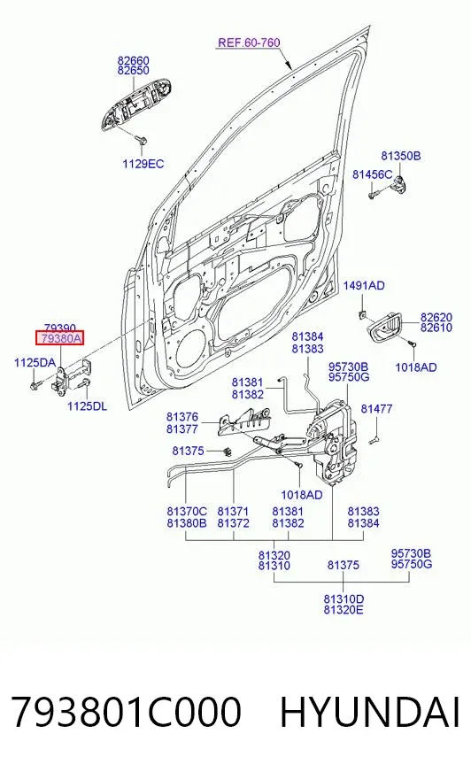 Limitador dianteiro esquerdo de abertura de porta 793801C000 Hyundai/Kia