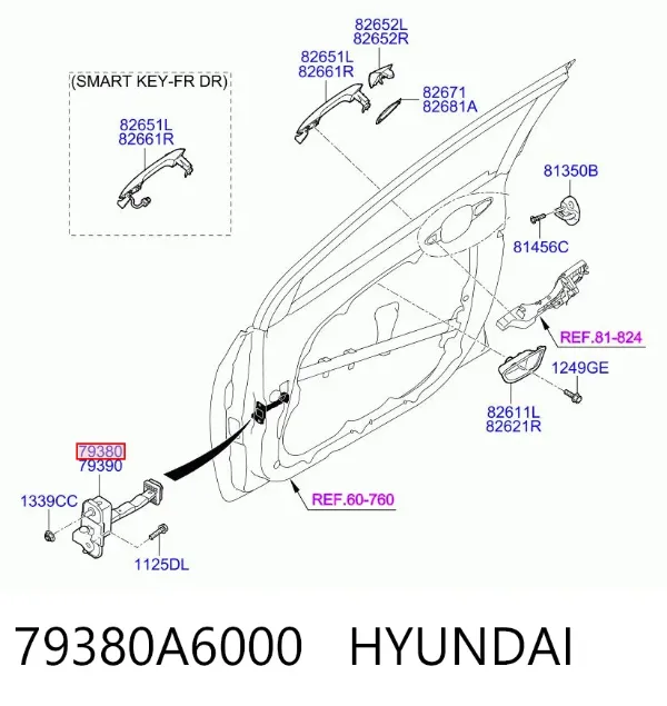 Limitador dianteiro esquerdo de abertura de porta 79380A6000 Hyundai/Kia