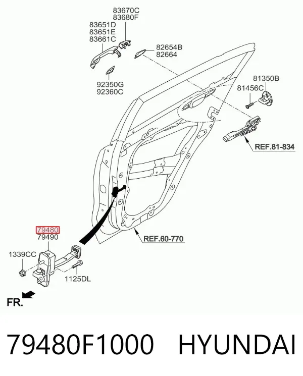 Limitador traseiro esquerdo de abertura de porta 79480F1000 Hyundai/Kia