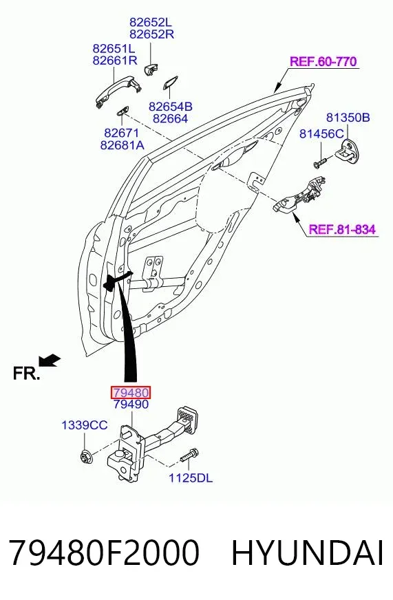 Limitador traseiro esquerdo de abertura de porta 79480F2000 Hyundai/Kia