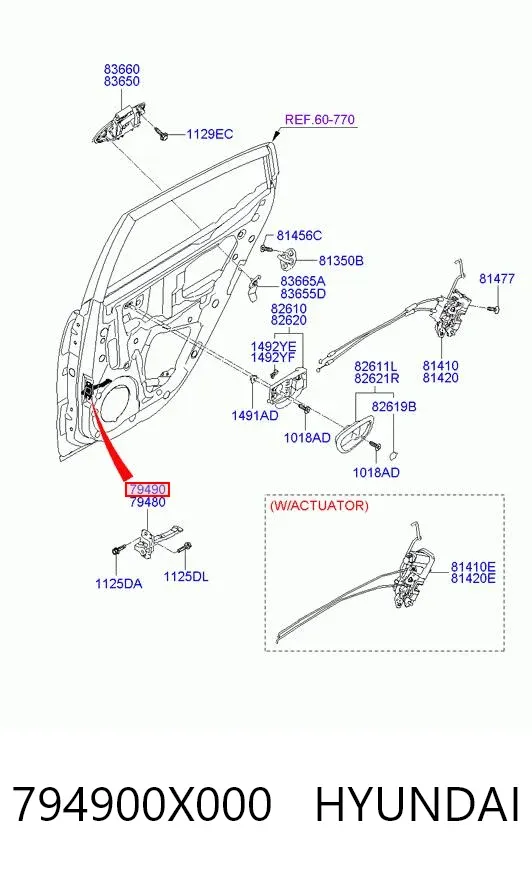Limitador traseiro direito de abertura de porta 794900X000 Hyundai/Kia