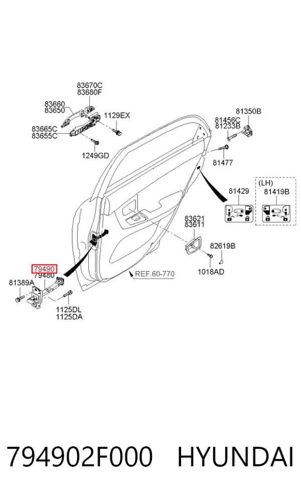 Limitador traseiro direito de abertura de porta 794902F000 Hyundai/Kia