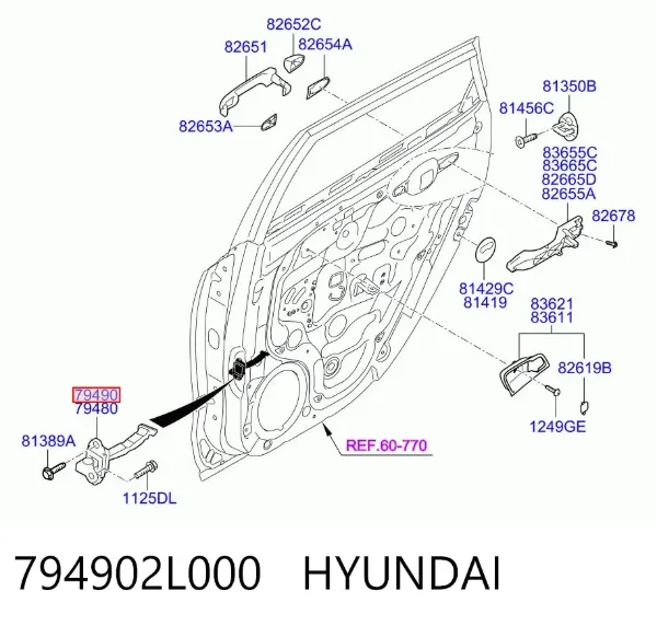 Limitador traseiro direito de abertura de porta 794902L000 Hyundai/Kia