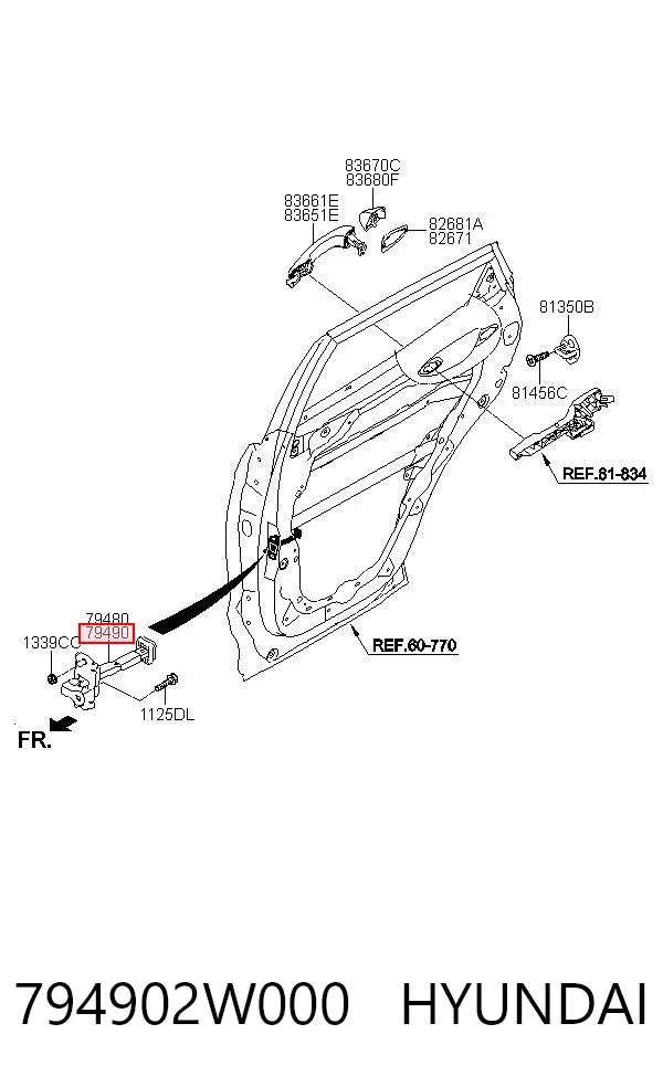 Limitador traseiro direito de abertura de porta 794902W000 Hyundai/Kia