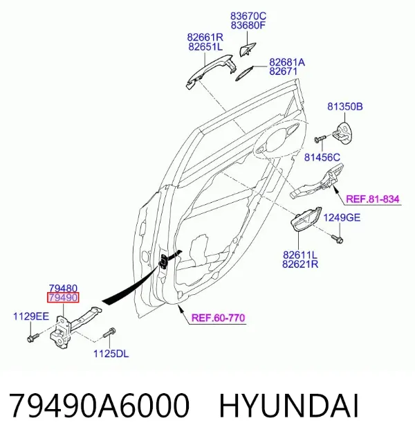 Limitador traseiro direito de abertura de porta 79490A6000 Hyundai/Kia
