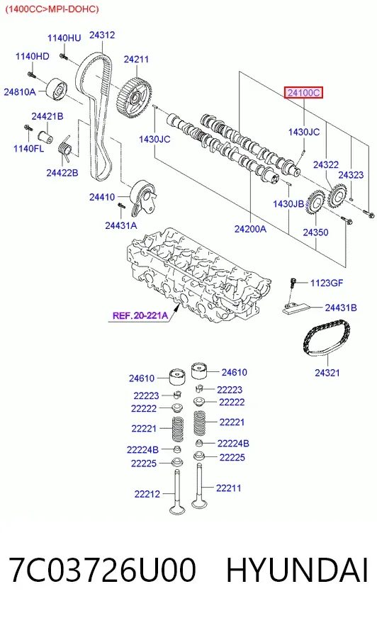 Árvore distribuidora de motor de admissão 7C03726U00 Hyundai/Kia
