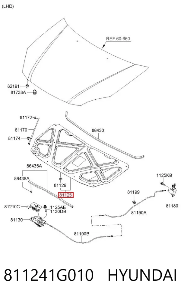 Isolamento de ruído da capota 811241G010 Hyundai/Kia