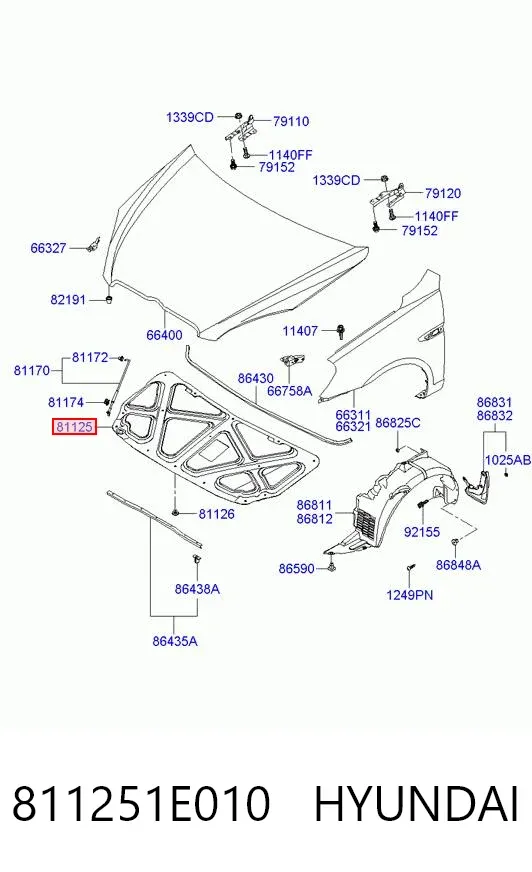 Isolamento de ruído da capota Hyundai Accent III