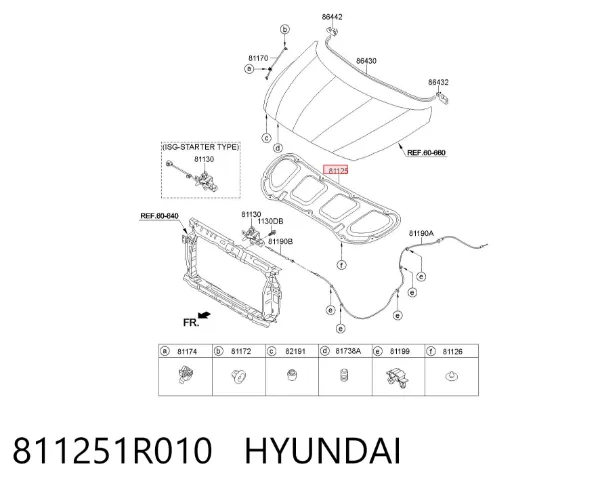 Isolamento de ruído da capota Hyundai Accent IV