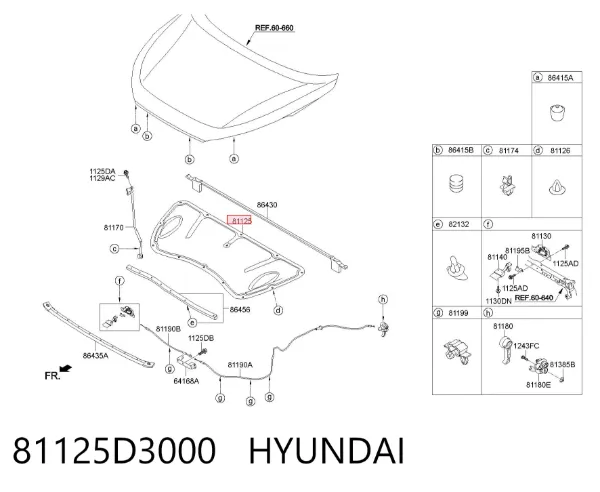 Isolamento de ruído da capota 81125D3000 Hyundai/Kia