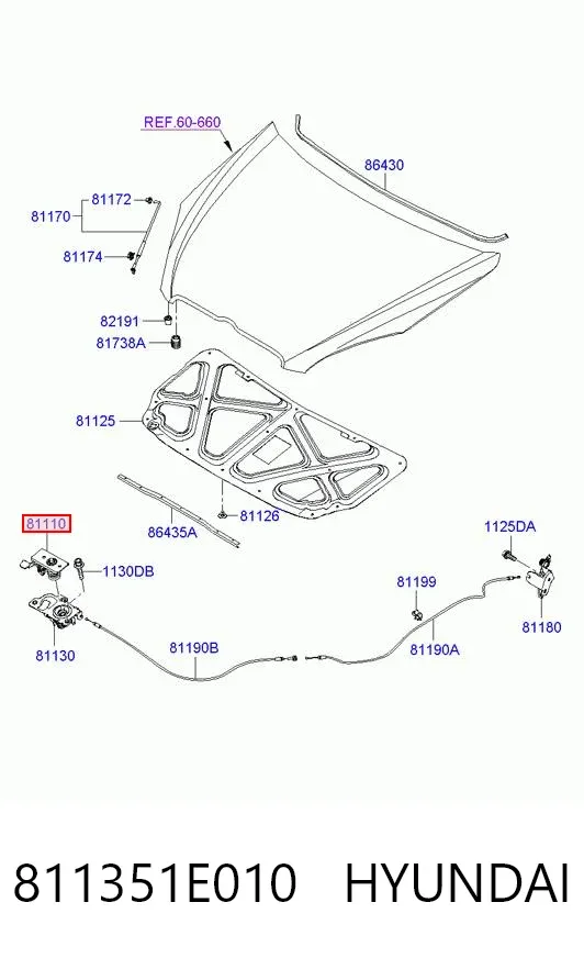 Fecho da capota 811351E010 Hyundai/Kia