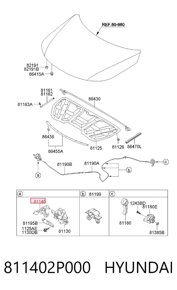 Fecho da capota 811402P000 Hyundai/Kia