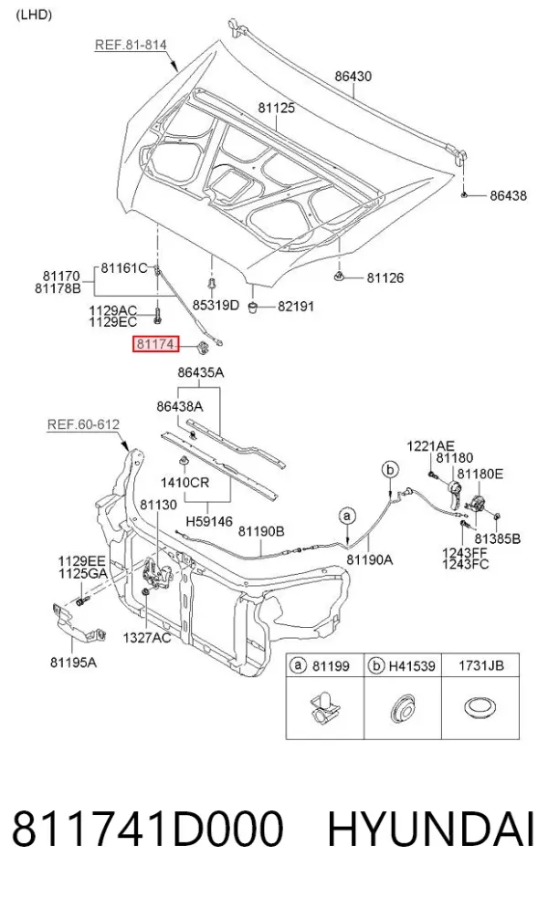 Fixador de suporte da capota 811741D000 Hyundai/Kia