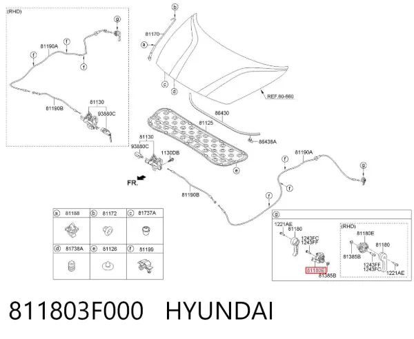 Consola de puxador de abertura da capota 811803F000 Hyundai/Kia