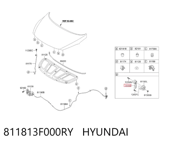 Puxador de abertura da capota 811813F000RY Hyundai/Kia