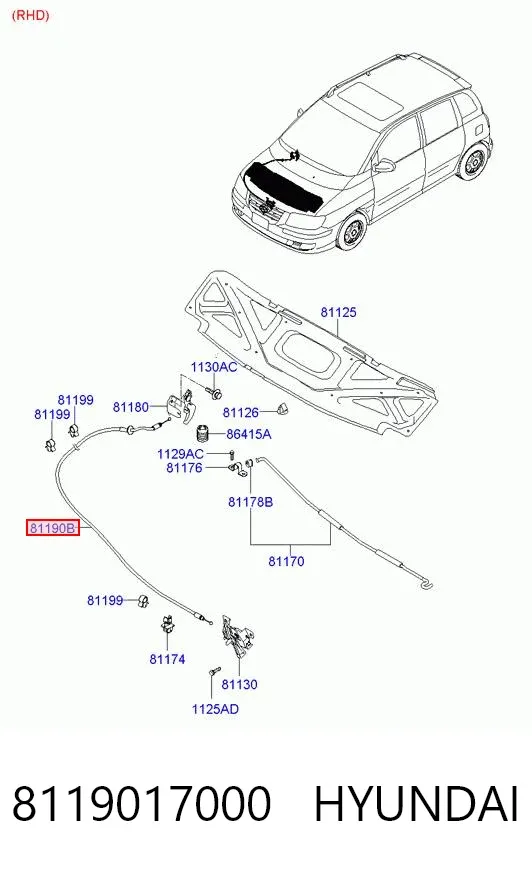Cabo de abertura da capota Hyundai Matrix FC