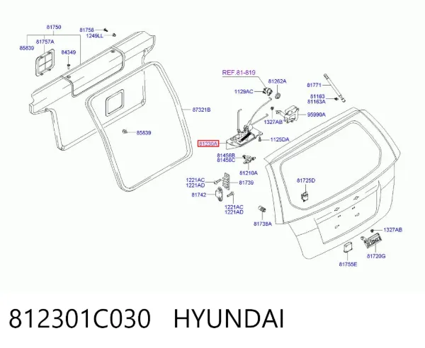Fecho de tampa de porta-malas (de 3ª/5ª porta traseira) 812301C030 Hyundai/Kia