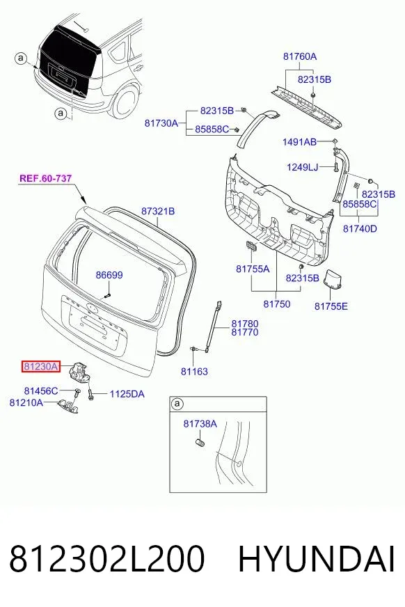 Fecho de tampa de porta-malas (de 3ª/5ª porta traseira) 812302L200 Hyundai/Kia