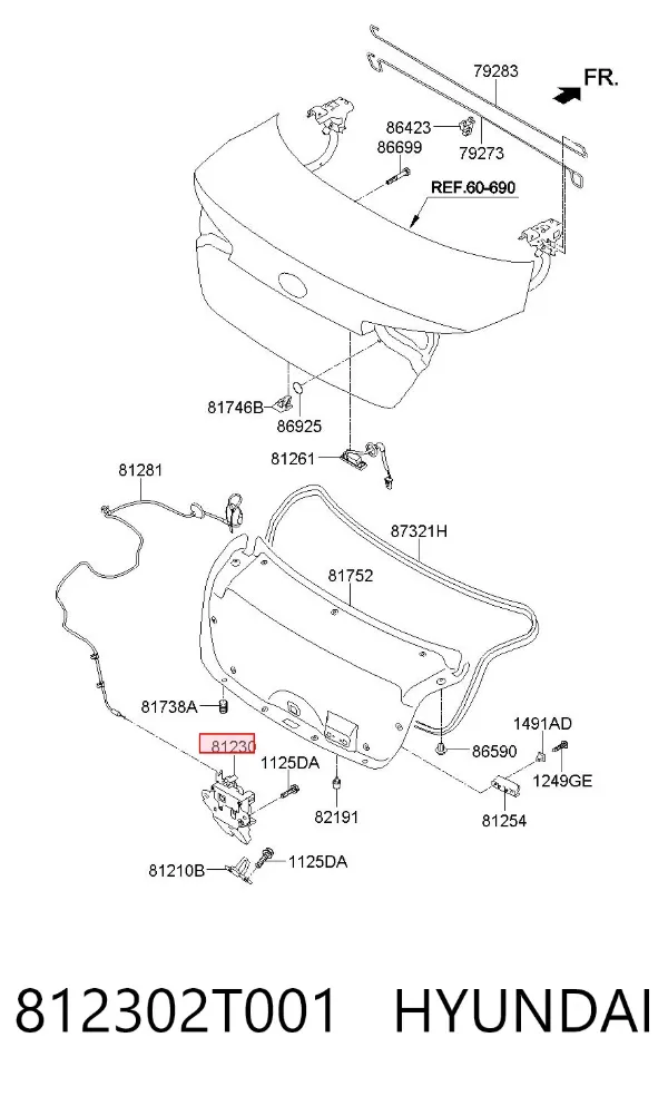 Fecho de tampa de porta-malas (de 3ª/5ª porta traseira) 812302T001 Hyundai/Kia