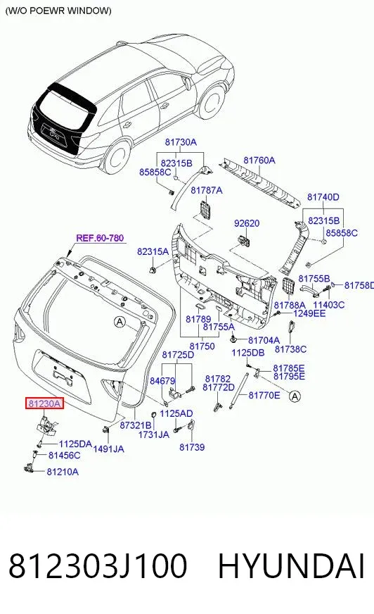 Fecho de tampa de porta-malas (de 3ª/5ª porta traseira) 812303J100 Hyundai/Kia