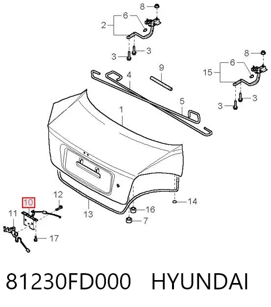 Fecho de tampa de porta-malas (de 3ª/5ª porta traseira) KIA Rio I