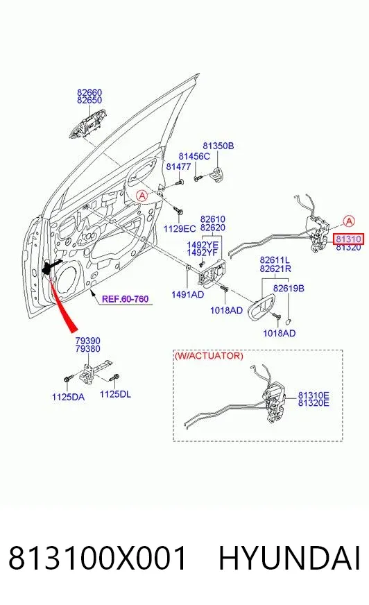 Fecho da porta dianteira esquerda Hyundai I10 PA