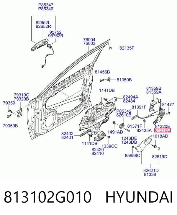 Fecho da porta dianteira esquerda 813102G010 Hyundai/Kia