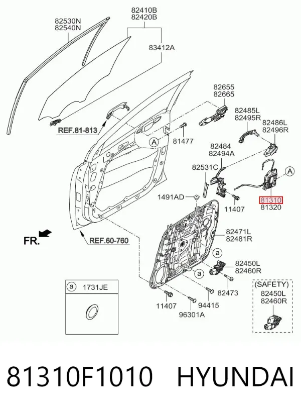 Fecho da porta dianteira esquerda 81310F1010 Hyundai/Kia