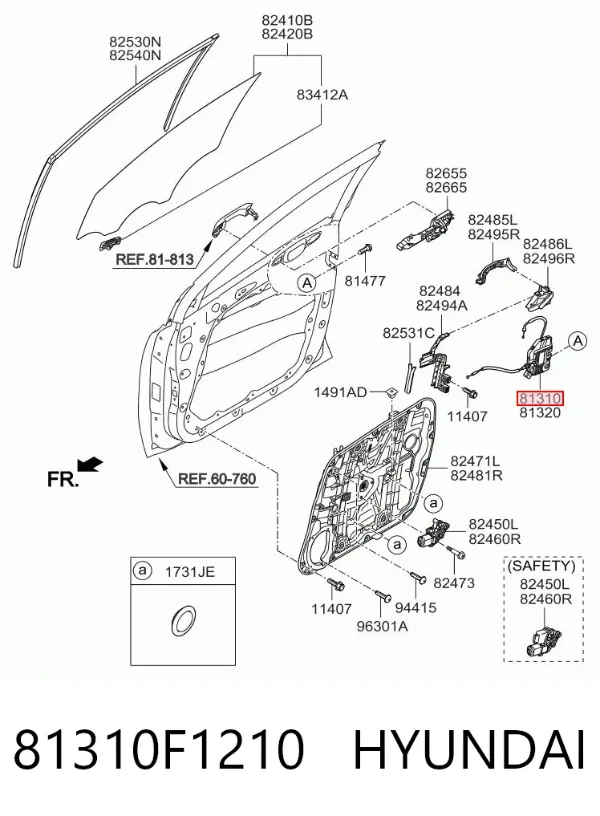 Fecho da porta dianteira esquerda 81310F1210 Hyundai/Kia