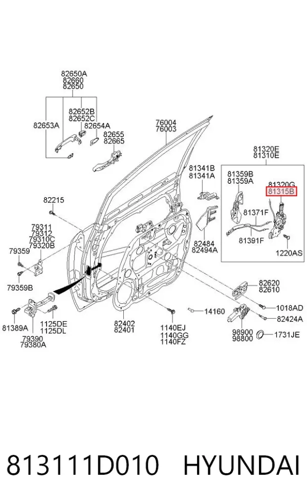 Fecho da porta dianteira esquerda 813111D010 Hyundai/Kia