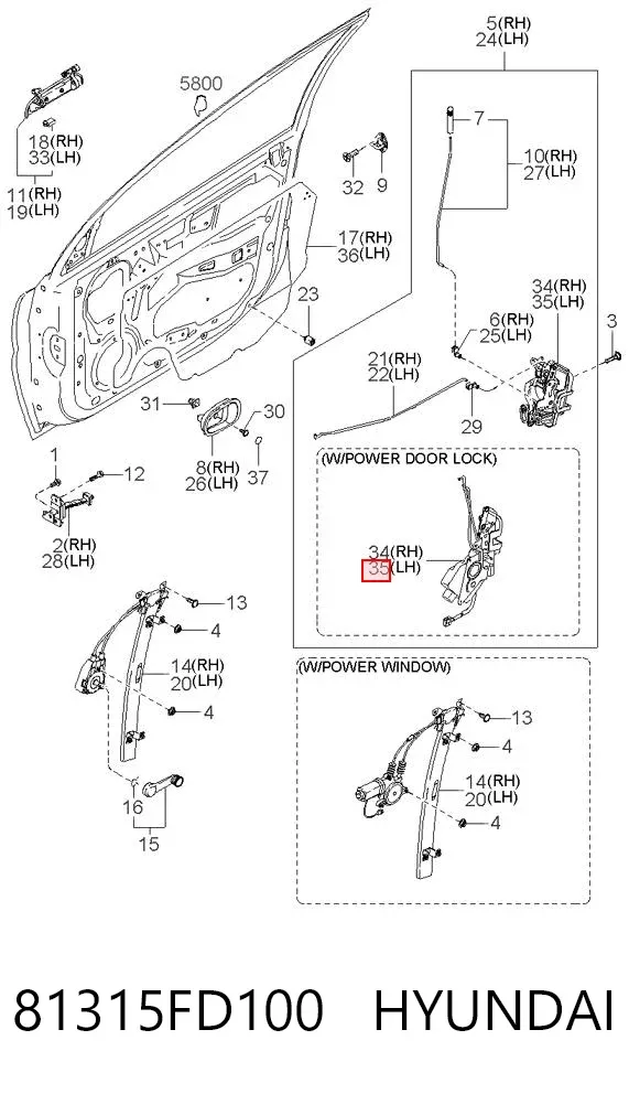 Fecho da porta dianteira esquerda 81315FD100 Hyundai/Kia