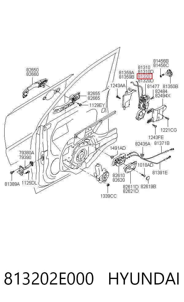 Fecho da porta dianteira direita 813202E000 Hyundai/Kia