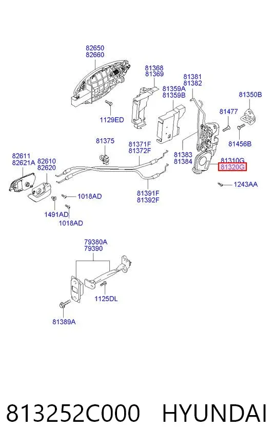 Fecho da porta traseira direita 813252C000 Hyundai/Kia