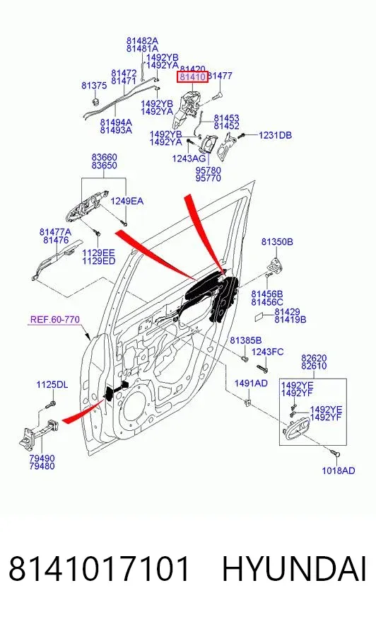 Fecho da porta traseira esquerda 8141017101 Hyundai/Kia