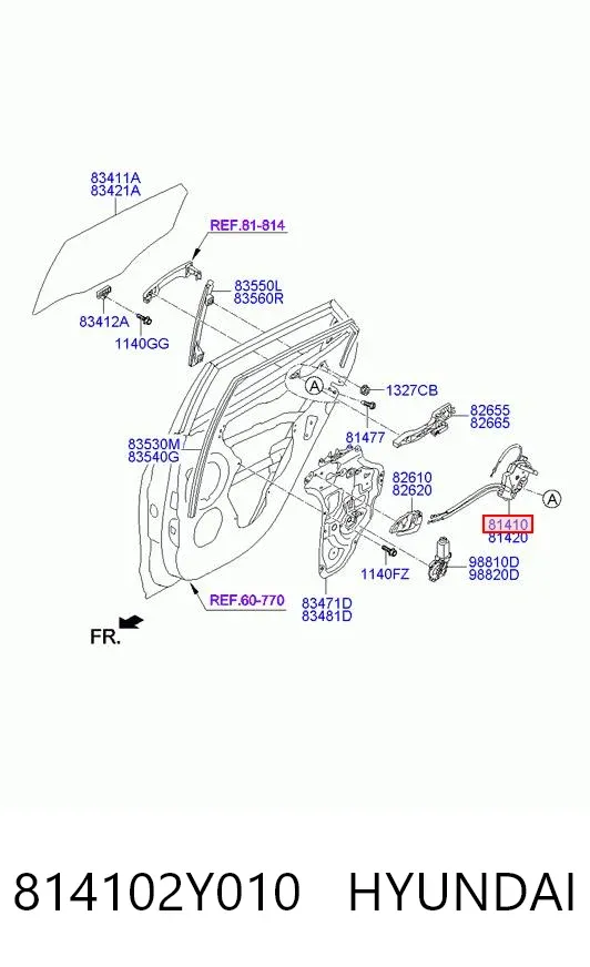 Fecho da porta traseira esquerda 814102Y010 Hyundai/Kia