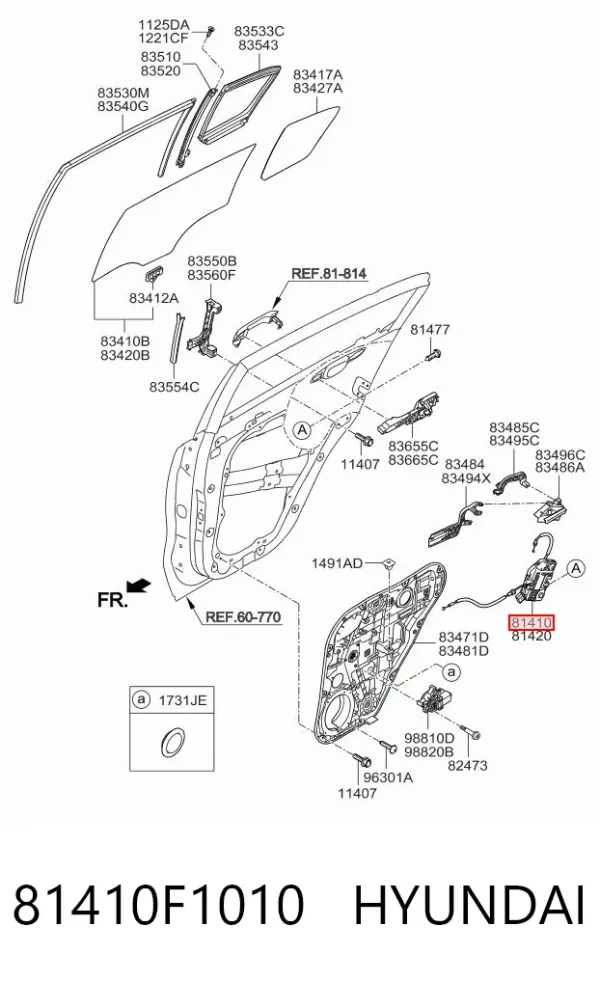 Fecho da porta traseira esquerda 81410F1010 Hyundai/Kia