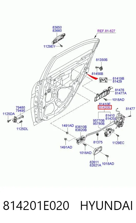 Fecho da porta traseira direita 814201E020 Hyundai/Kia