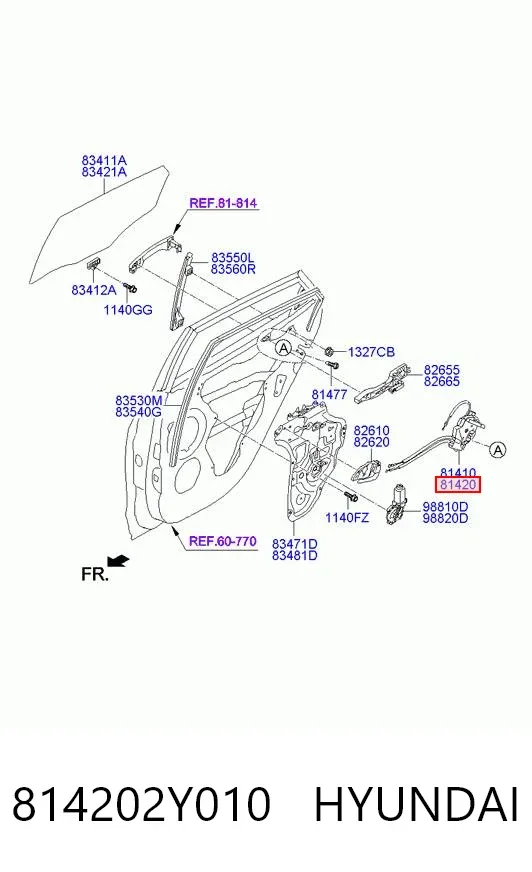 Fecho da porta traseira direita 814202Y010 Hyundai/Kia