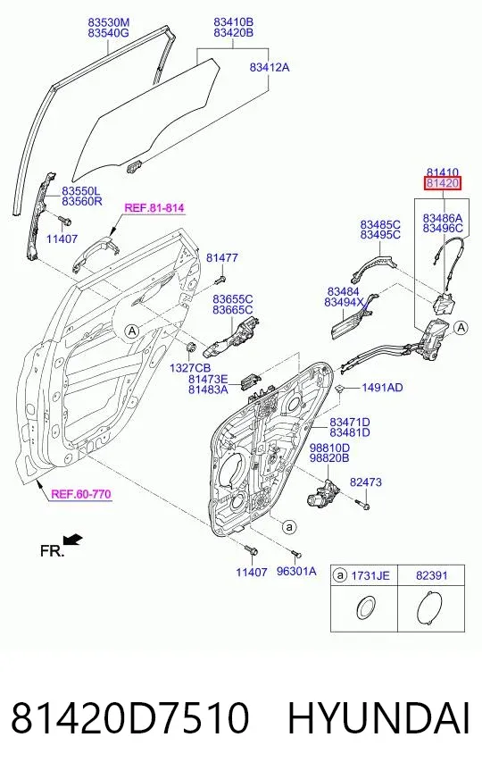 Fecho da porta traseira direita 81420D7510 Hyundai/Kia